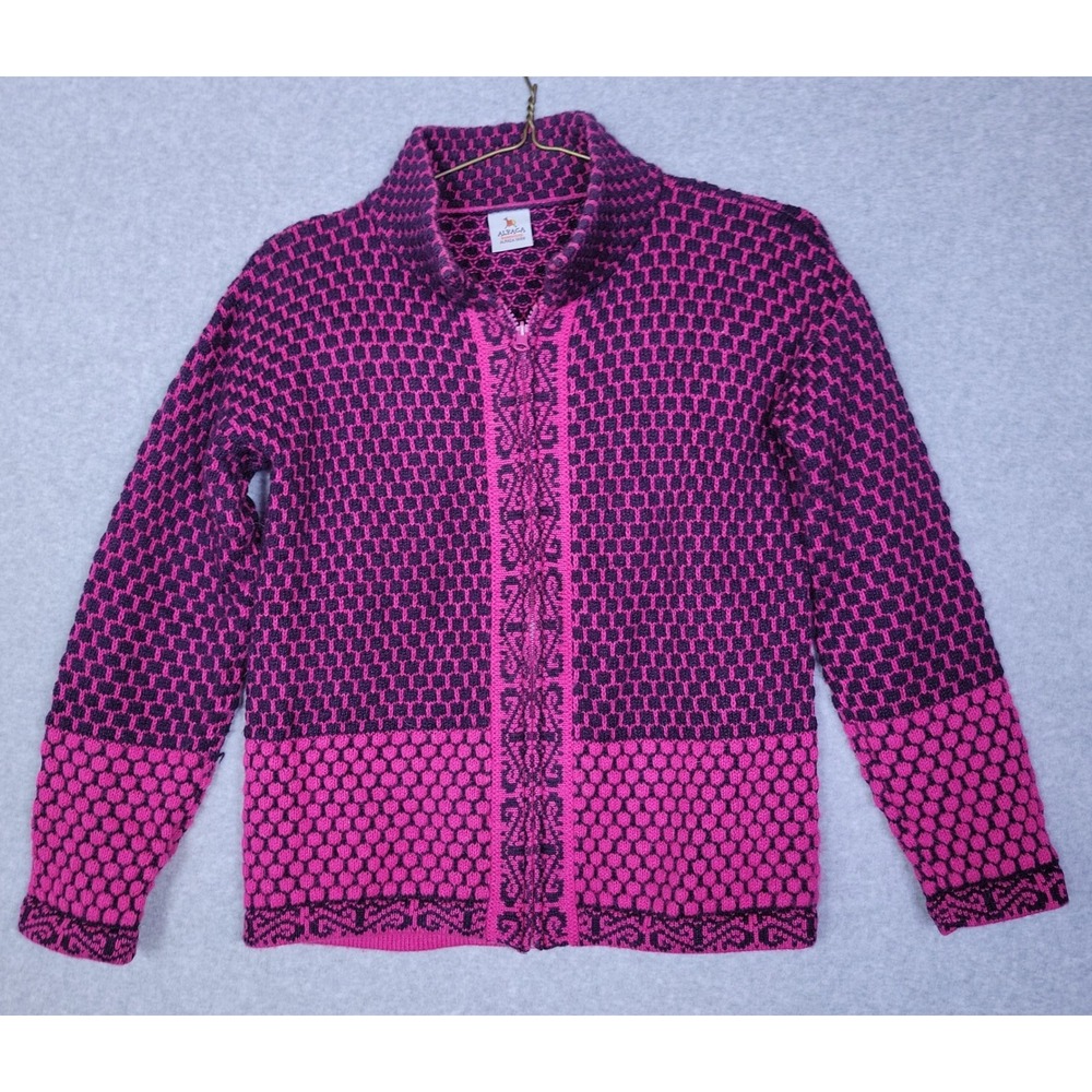 Alpaca Warehouse Women Pink Purple Honeycomb Zip Up Cardigan Sweater M